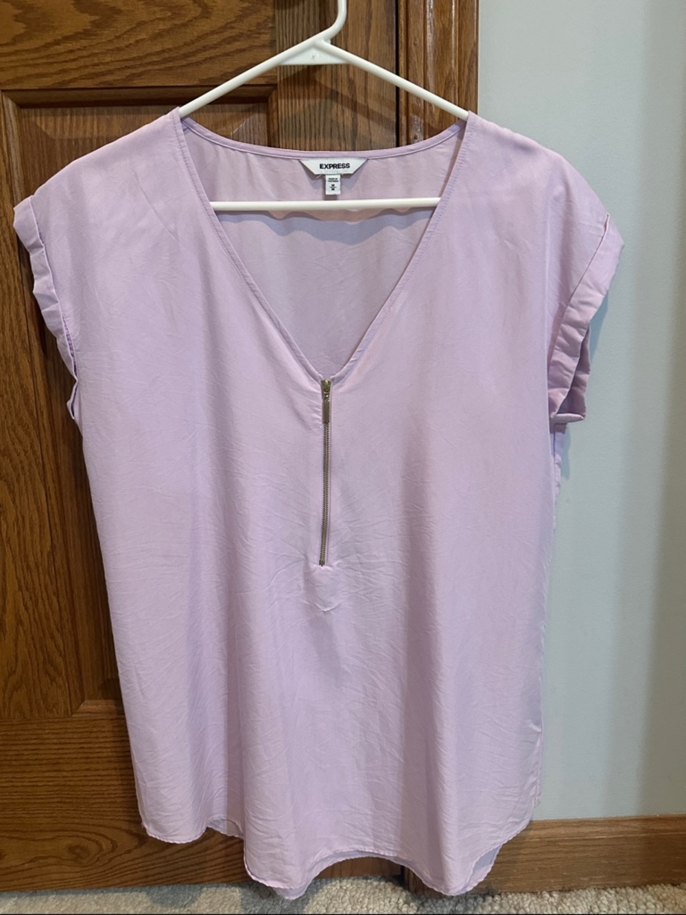 Express Lavender V-Neck Zip Front Blouse